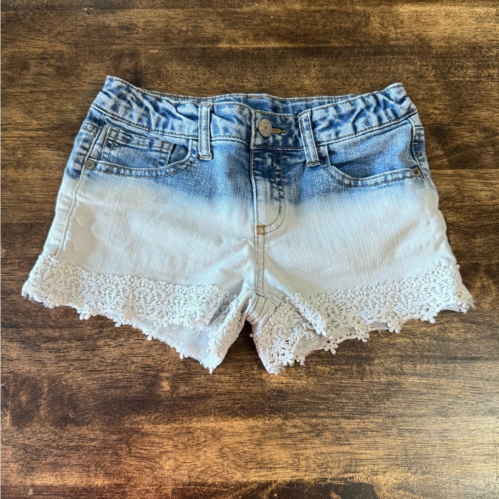 Source Unknown Blue and White Lace Trim Shorts